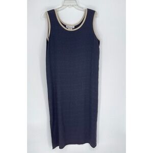 Allison-che Vintage Women's Navy Contrast Trim Sleeveless Shift Midi Dress Sz 12